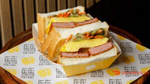 Fluffy fluffy go Tamago and spam sando