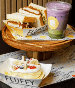 Fluffy Fluffy Go! Sweet and Savory Combo. Signature pancake + Katsu Sando